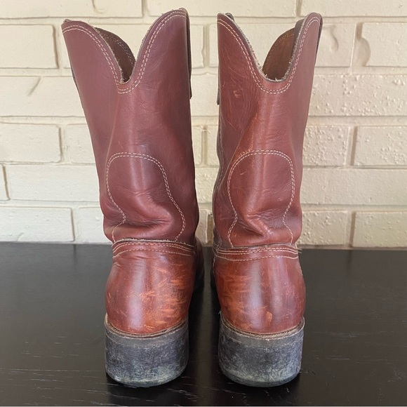 BILTRITE MENS SIZE 10.5 D VINTAGE BROWN LEATHER WORK BOOTS PULL ON WESTERN